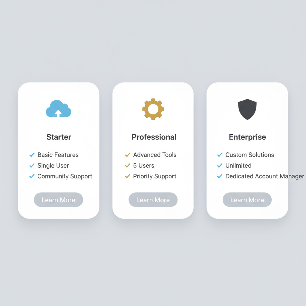 Three pricing card tiers mockup